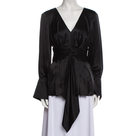 Prabal Gurung Black Jimile Twist Front Silk Blouse - Picture 1 of 4